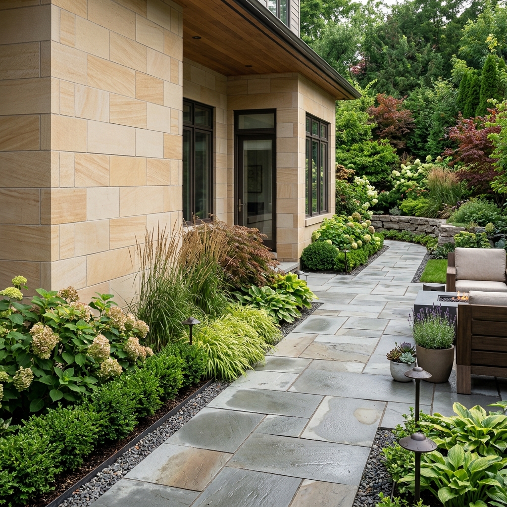 Professional stone masonry construction illustrating precision leveling and luxury building materials